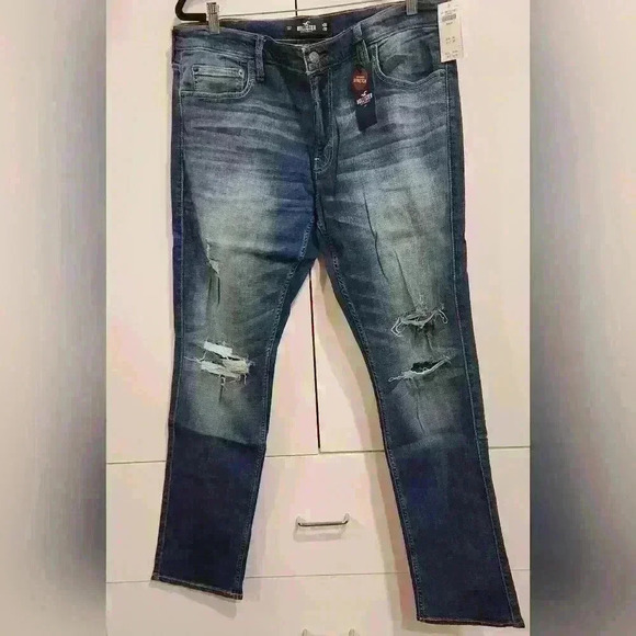 Men's Hollister Advanced Stretch Skinny Fit Distressed Blue Jeans Sz 36×32 - Picture 1 of 8